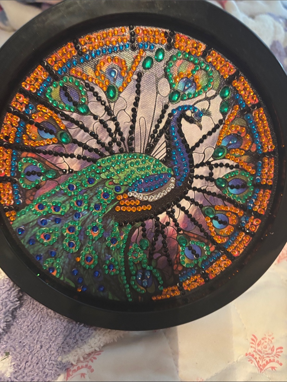 Beaded Peacock Wall Art Disc - Green & Blue Accents